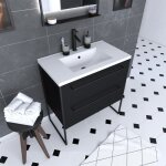 Meuble de salle de bain 80x50cm noir mat - 2 tiroirs noir mat - vasque blanche - structura p054 Meuble de salle de bain 80x50cm noir mat - 2 tiroirs noir mat - vasque blanche - structura p054