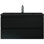 Meuble de salle de bain angela 90 cm - lavabo noir - noir mat - meuble bas meuble vasque meuble vasque ...