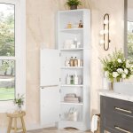 Meuble de salle de bain angle 2 portes �tag�res r�glable mdf laqu�e blanc 51. 7x32x155. 4 cm