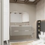 Meuble de salle de bain bicolore 120cm 4 tiroirs et double lavabo magnolia