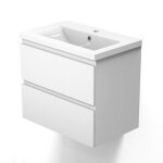Meuble de salle de bain - blanc - 50cm - meuble sous vasque � suspendre - 2 tiroirs - lavabo c�ramique ...