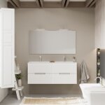Meuble de salle de bain blanc et gris 120cm 4 tiroirs double lavabo magnolia Meuble de salle de bain blanc et gris 120cm 4 tiroirs double lavabo magnolia