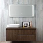 Meuble de salle de bain en bois noyer fonc� lavabo miroir tactile led siena