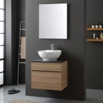 Meuble de salle de bains ch�ne avec plateau en bois anthracite pour lavabo � poser sole