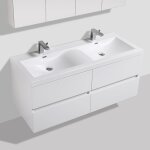 Meuble salle de bain design double vasque siena largeur 144 cm blanc laqu�