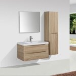 Meuble salle de bain design simple vasque piacenza largeur 90 cm chne clair