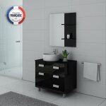 Meuble de salle de bain - distribain - milan - noir - 80 cm - 4 tiroirs - vasque ronde en cramique