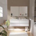 Meuble double vasque 120cm avec plan cramique sorrento blanc + miroir
