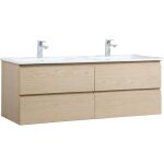 Meuble double vasque 120cm avec plan céramique sorrento décor chêne Meuble double vasque 120cm avec plan céramique sorrento décor chêne