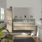 Meuble double vasque 120cm avec plan céramique sorrento décor chêne + miroir + co Meuble double vasque 120cm avec plan céramique sorrento décor chêne + miroir + co