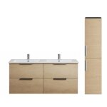 Meuble salle de bain double vasque burgbad olena 120 cm ch�ne clair + colonne
