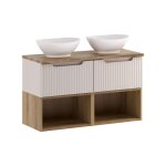 Meuble salle de bain double vasque suspendu nova cachemire 100 cm avec plan vasque effet ch�ne et 2 tiroirs ...