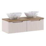 Meuble salle de bain double vasque suspendu nova cachemire 100 cm avec plan vasque effet ch�ne casella ...