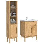Meuble de salle de bain en floro 2 pcs - armoire / colonne wc - cire marron 35x30x160 cm l5069