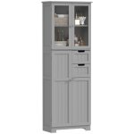 Meuble de salle de bain haut - homcom - 4 portes dont 2 vitr�es 2 tiroirs et �tag�res r�glables - mdf ...