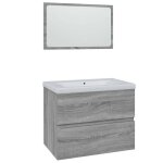 Meuble de salle de bain - helloshop26 - 60 x 385 x 45 cm - sonoma gris - 1 tiroir - vasque encastr�e ...