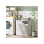 Meuble de salle de bain homcom avec 2 paniers � linge poign�es portes � lattes panier � linge int�gr� ...