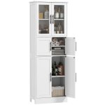Meuble de salle de bain - homcom - 6 niveaux - 6 portes dont 2 vitr�es �tag�res r�glables - mdf - 60x30x170cm ...