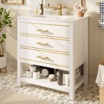 Meuble salle de bain avec lavabo en c�ramique meuble sous vasque 2 tiroirs et compartiment ouvert 66x46. ...