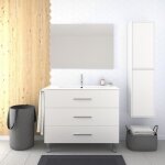 Meuble de salle de bain avec lavabo et miroir led - blanc - 100cm