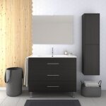 Meuble de salle de bain avec lavabo et miroir led chne - design contemporain - 60cm