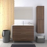Meuble de salle de bain avec lavabo et miroir lumi�re led - marron - colonne 60cm