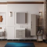Meuble de salle de bain liana 60 cm ? ensemble 3 pi�ces anthracite avec vasque c�ramique armoire miroir ...