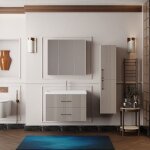 Meuble de salle de bain liana 80 cm ? ensemble 3 pi�ces anthracite avec vasque c�ramique armoire miroir ...