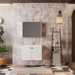 Meuble de salle de bain mimoza 80 cm ? ensemble 3 pi�ces anthracite avec vasque c�ramique armoire miroir ...