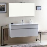 Meuble de salle de bains moderne blanc avec lavabo de 120 cm et miroir sole