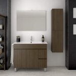 Meuble de salle de bain moderne temis avec lavabo miroir et lumi�re led colonne marron 80x82x45cm