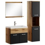 Meuble de salle de bain montreal 60 cm lavabo chene noir mat - armoire de rangement meuble lavabo evier ...