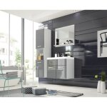 Meuble de salle de bain - montreal - blanc / gris brillant - 4 lments - design contemporain - a suspendre ...