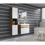 Meuble de salle de bain montreal - chne wotan / blanc brillant - armoire de rangement meuble lavabo ...