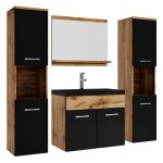 Meuble de salle de bain montreal xl - badplaats - 60 cm lavabo noir - chene avec noir - armoire de rangement ...