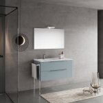 Meuble de salle de bain mural 100cm tiroirs bleu clair mat lavabo en c�ramique � gauche new york