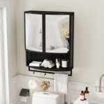Meuble de salle de bain mural 60 � 225 � 80 cm rangement portes miroir �tag�res ouvertes fer noir