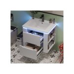 Meuble de salle de bain mural - langtu - 61 x 46 x 485 cm - laqu� blanc - vasque c�ramique int�gr�e - ...