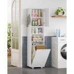 Meuble de salle de bain avec panier � linge amovible placard de rangement haut avec panier � linge �tag�res ...