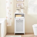 Meuble salle de bain avec panier � linge - sobuy - 45x415x87 cm - blanc avec poign�es rouges - panier ...
