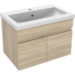 Meuble de salle de bain - ch�ne clair - 60cm - 2 portes - vasque en r�sine - installation suspendue