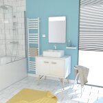 Meuble salle de bain scandinave blanc 80 cm sur pieds avec portes vasque a poser et miroir led Meuble salle de bain scandinave blanc 80 cm sur pieds avec portes vasque a poser et miroir led