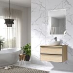 Meuble de salle de bain simple vasque 80cm ch�ne clair avec miroir led - luxury bain