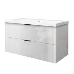 Meuble de salle de bain � poser au sol brilliant 100 cm 3 tiroirs mdf blanc avec vasque + pieds