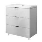 Meuble de salle de bain � poser au sol brilliant 80 cm 3 tiroirs mdf blanc avec vasque + pieds