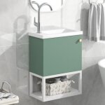 Meuble de salle de bainmeuble sous - vasque suspendu blanc et vert + lavabo + tagresconvient aux petites ...