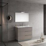 Meuble de salle de bain sur pied 100cm gris avec lavabo miroir 100x60 new york