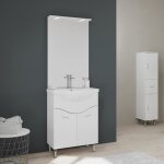 Meuble de salle de bain sur pieds 65cm 2 portes blanc brillant miroir avec led easy