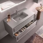 Meuble de salle de bain suspendu 100 cm avec vasque et 2 tiroirs frame gris mat