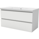 Meuble de salle de bain - blanc - 100cm - 2 tiroirs - vasque en c�ramique - mdf